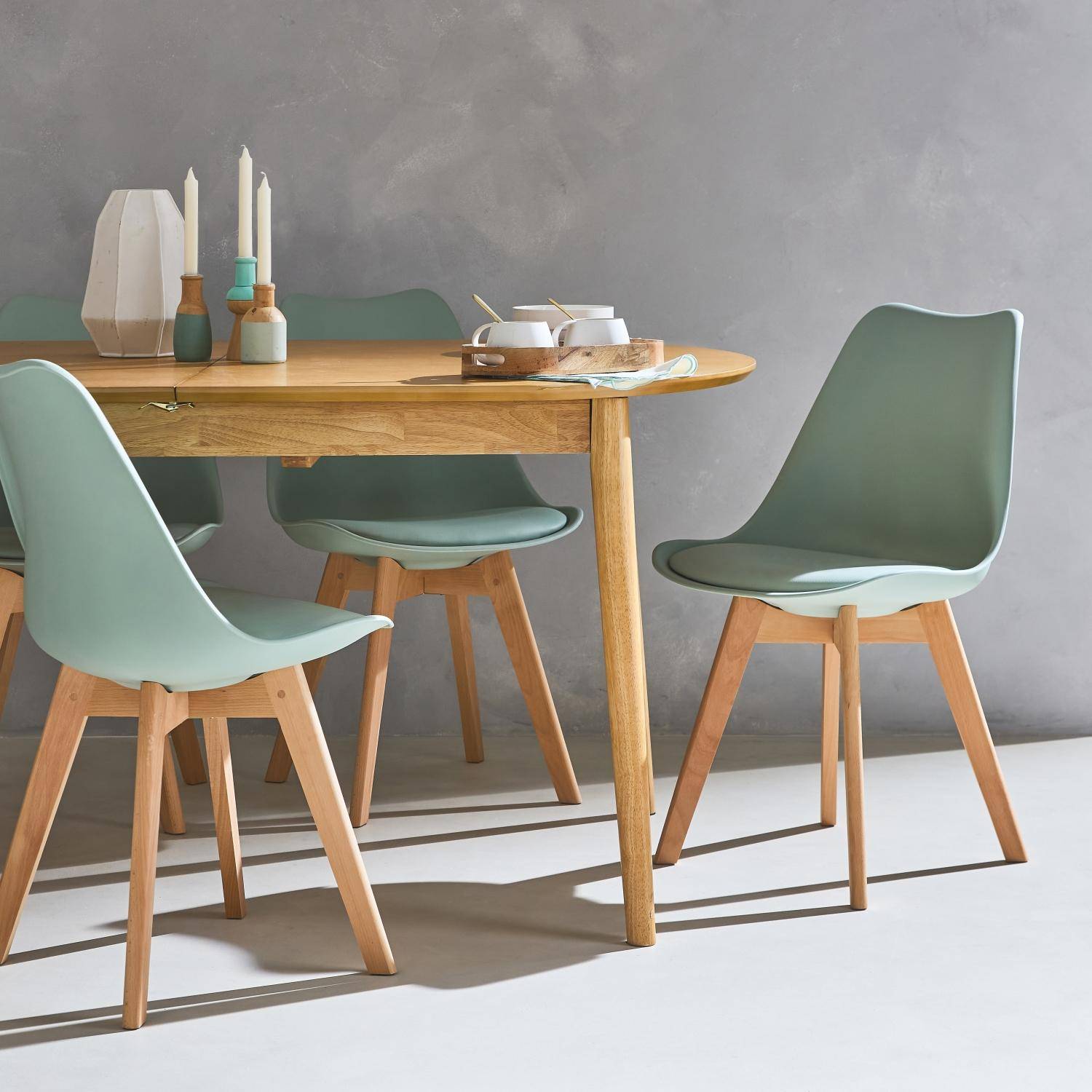 Set van 6 Scandinavische stoelen, beukenhouten poten, 1-zits, celadon groen Photo2
