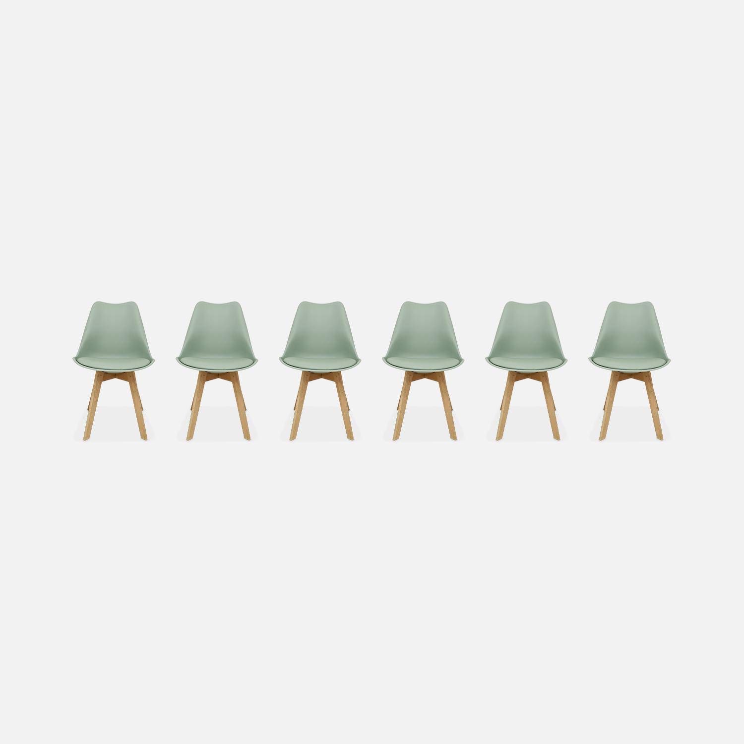Set di 6 sedie scandinave, gambe in faggio, 1 posto, verde celeste Photo4