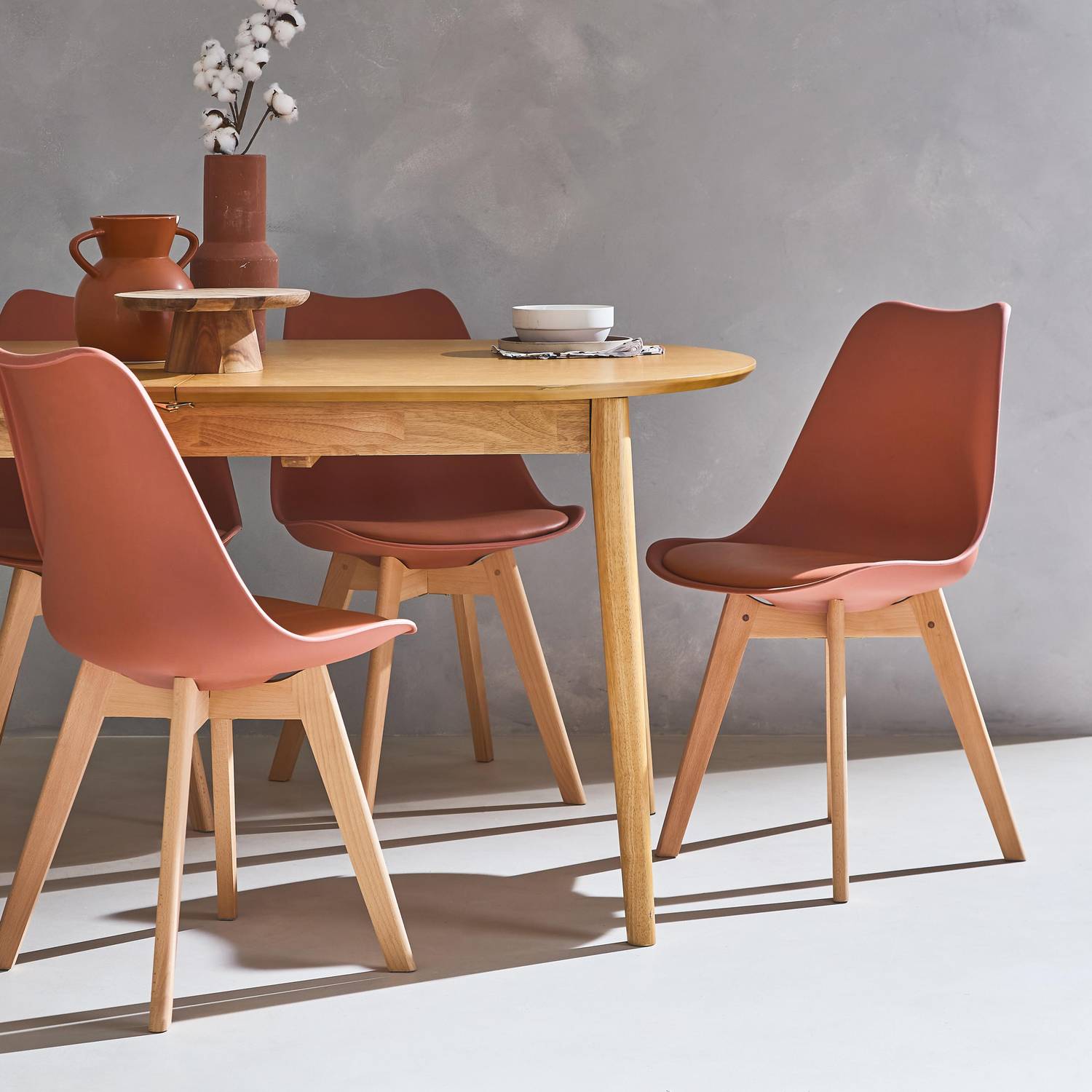 Set van 6 Scandinavische stoelen, beukenhouten poten, 1-zits, terracotta Photo2