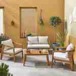 Salon de jardin beige 4 places LOBERIA, bois d'acacia FSC dossier avec lanières en cuir Photo1