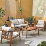 Salon de jardin beige 4 places LOBERIA, bois d'acacia FSC dossier avec lanières en cuir Photo2