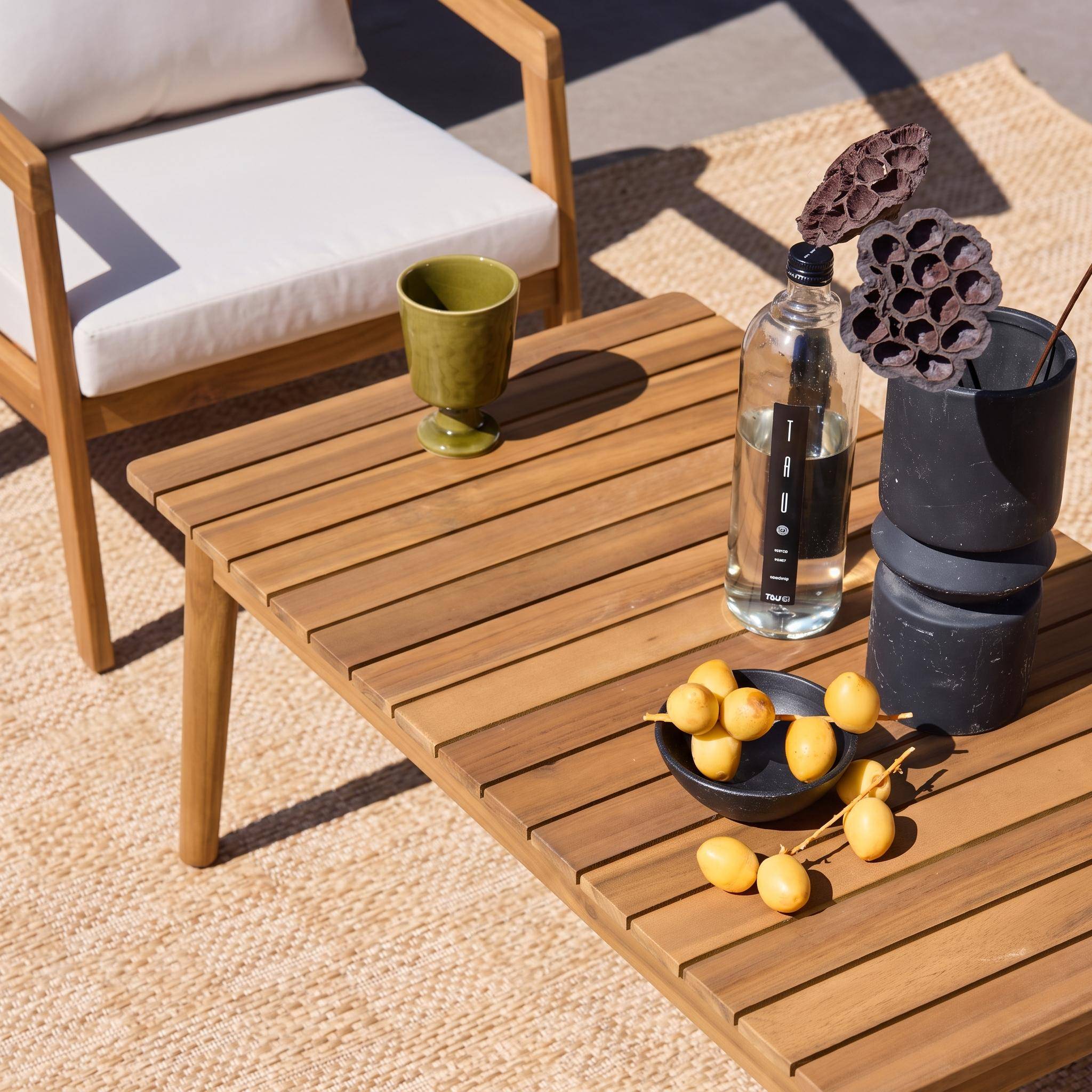 Beige 4-zits tuinmeubelset Loberia, acaciahout rug met leren riemen Photo3