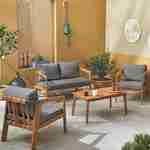 Salon de jardin gris 4 places LOBERIA, bois d'acacia FSC dossier avec lanières effet cuir Photo2