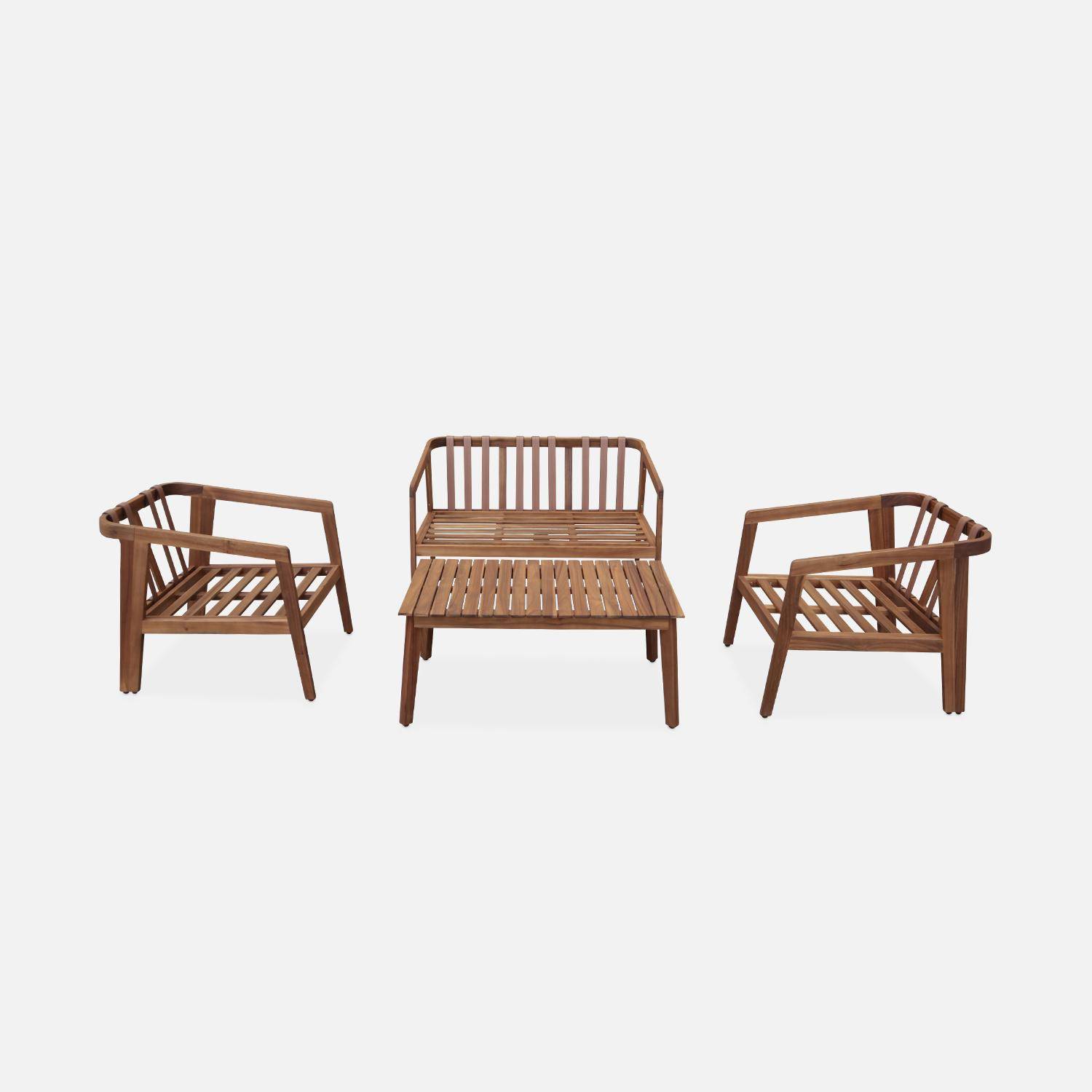 Gartenmöbelset aus FSC-Akazienholz mit khaki Bezug, 1 Sofa + 2 Sessel + 1 Tisch - Loberia Photo5