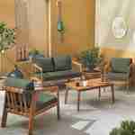 Salon de jardin kaki 4 places LOBERIA, bois d'acacia FSC dossier avec lanières en cuir Photo2