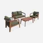 Gartenmöbelset aus FSC-Akazienholz mit khaki Bezug, 1 Sofa + 2 Sessel + 1 Tisch - Loberia Photo3