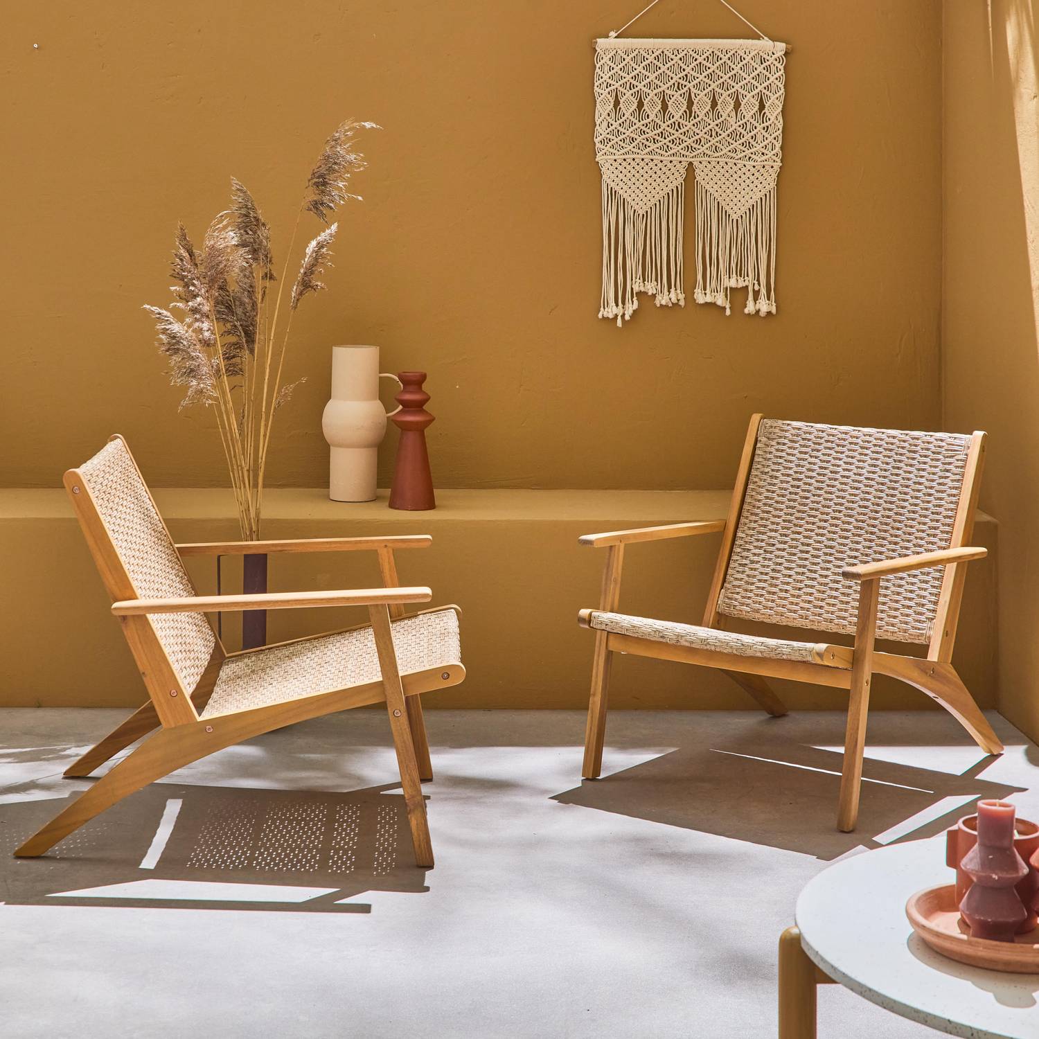 Conjunto de 2 cadeiras reclináveis em madeira e resina com efeito mulch 62 x 78 x 67 cm Photo1
