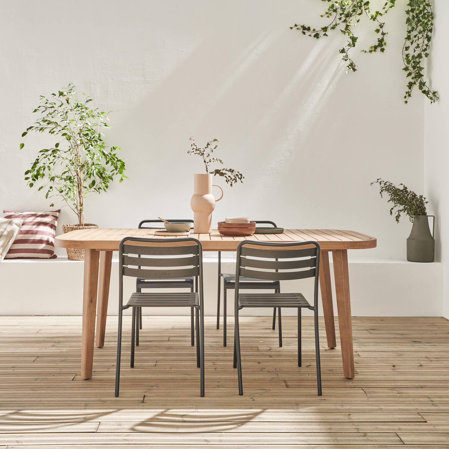 Table de jardin en bois d'eucalyptus FSC, 6 places intérieur / extérieur  Photo7