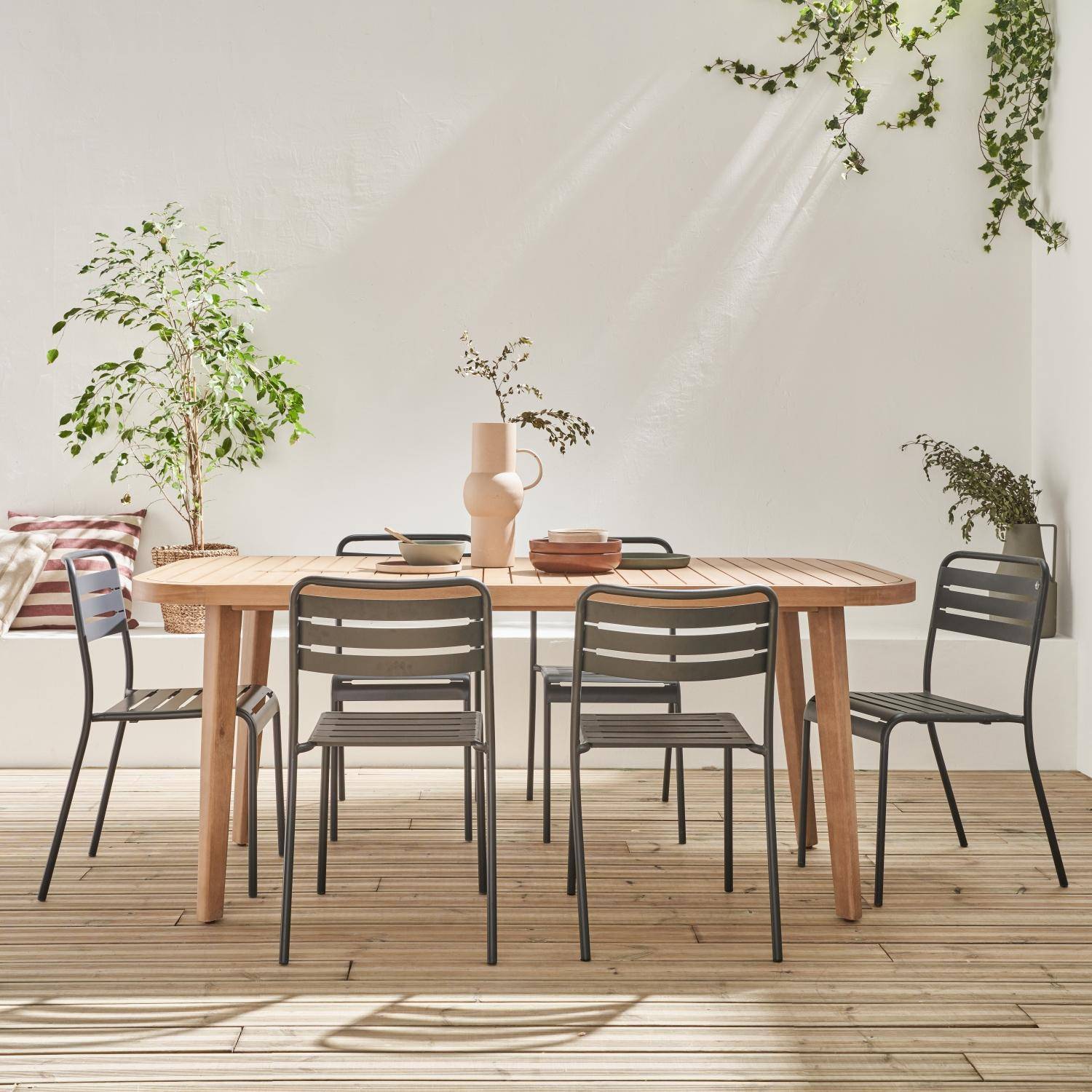 Gartentisch 180 cm aus-Eukalyptusholz, 6 Personen, für innen / außen - Osorno Photo4