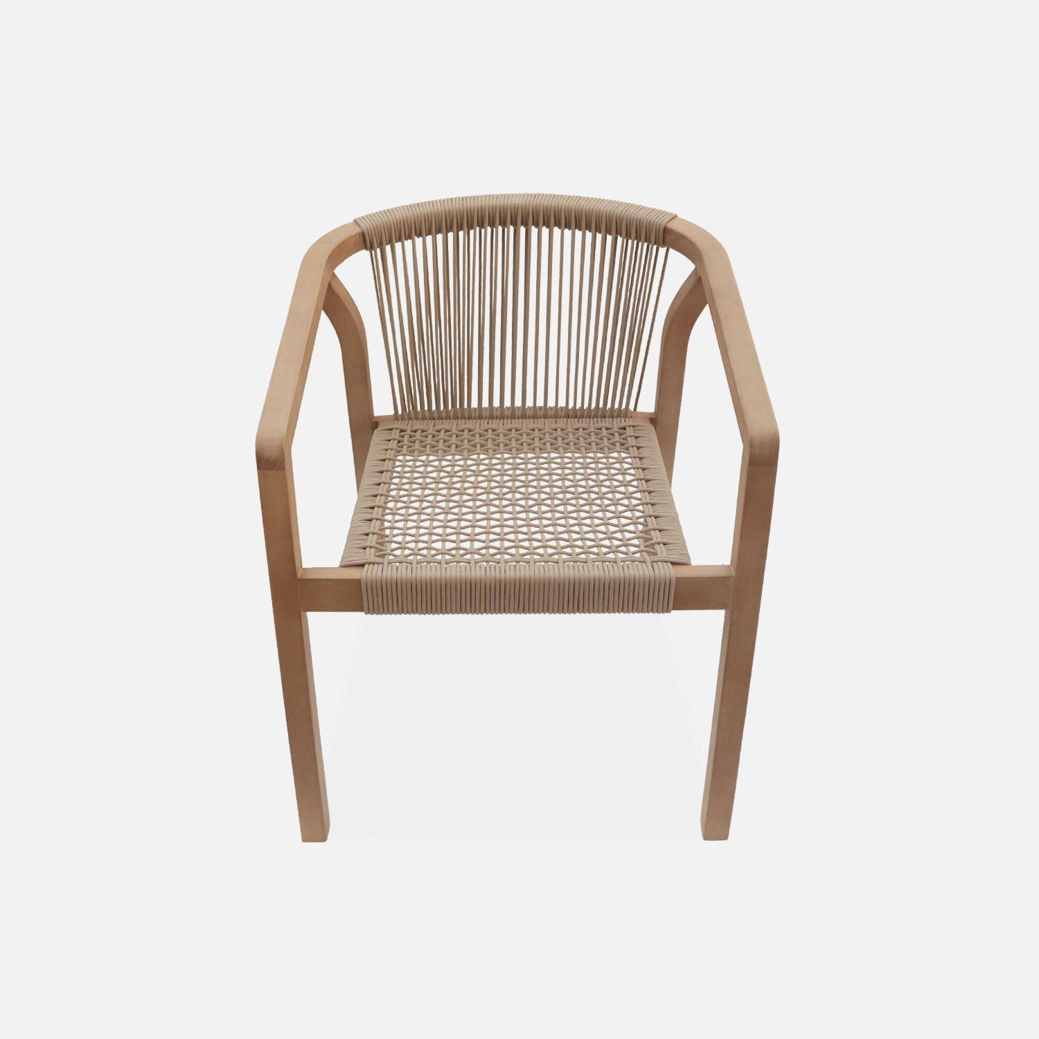 Juego de 2 sillas de jardín de madera y cuerda, apilables, para interior/exterior Photo5