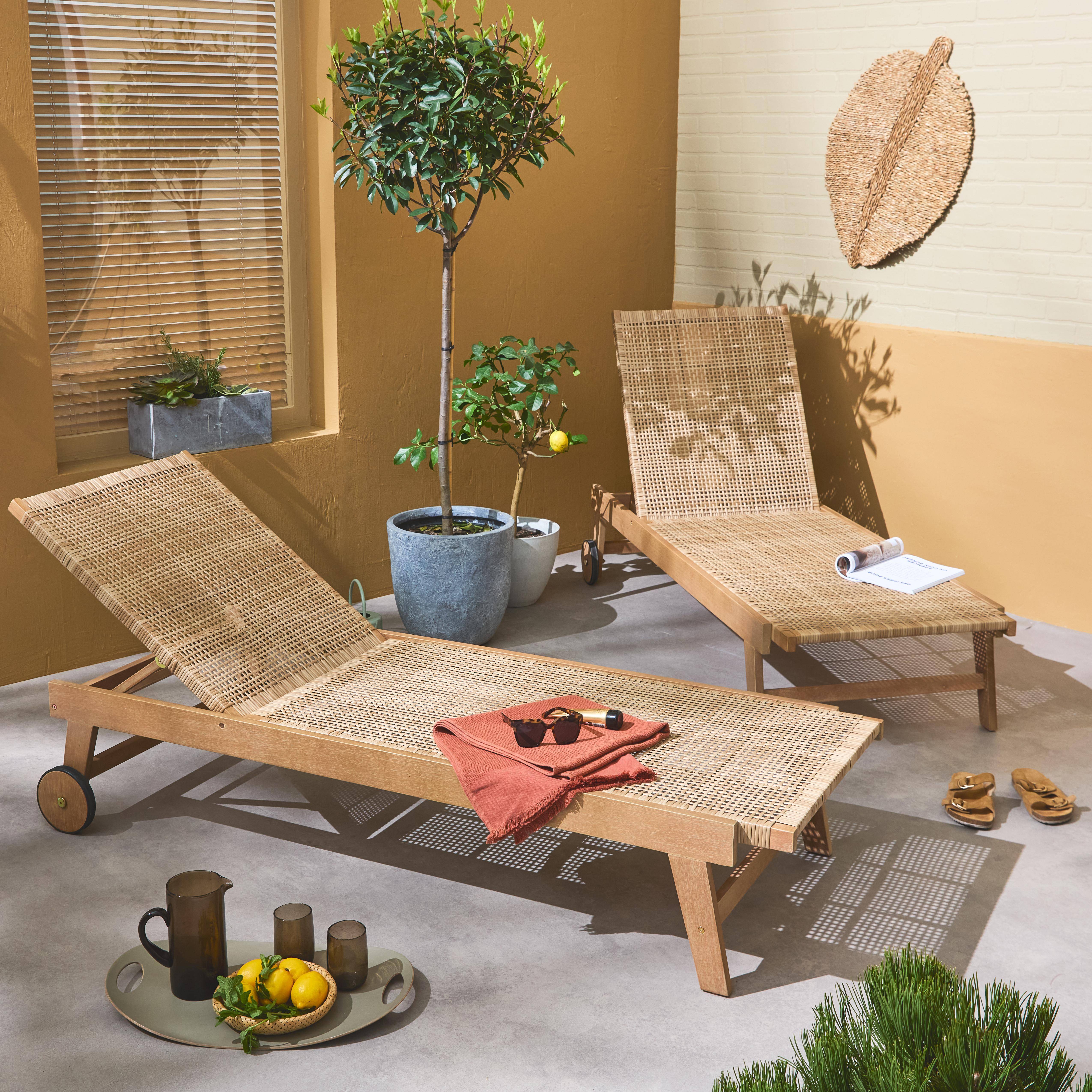 Set van 2 relaxfauteuils van hout en hars met verstelbare rugleuning Photo1