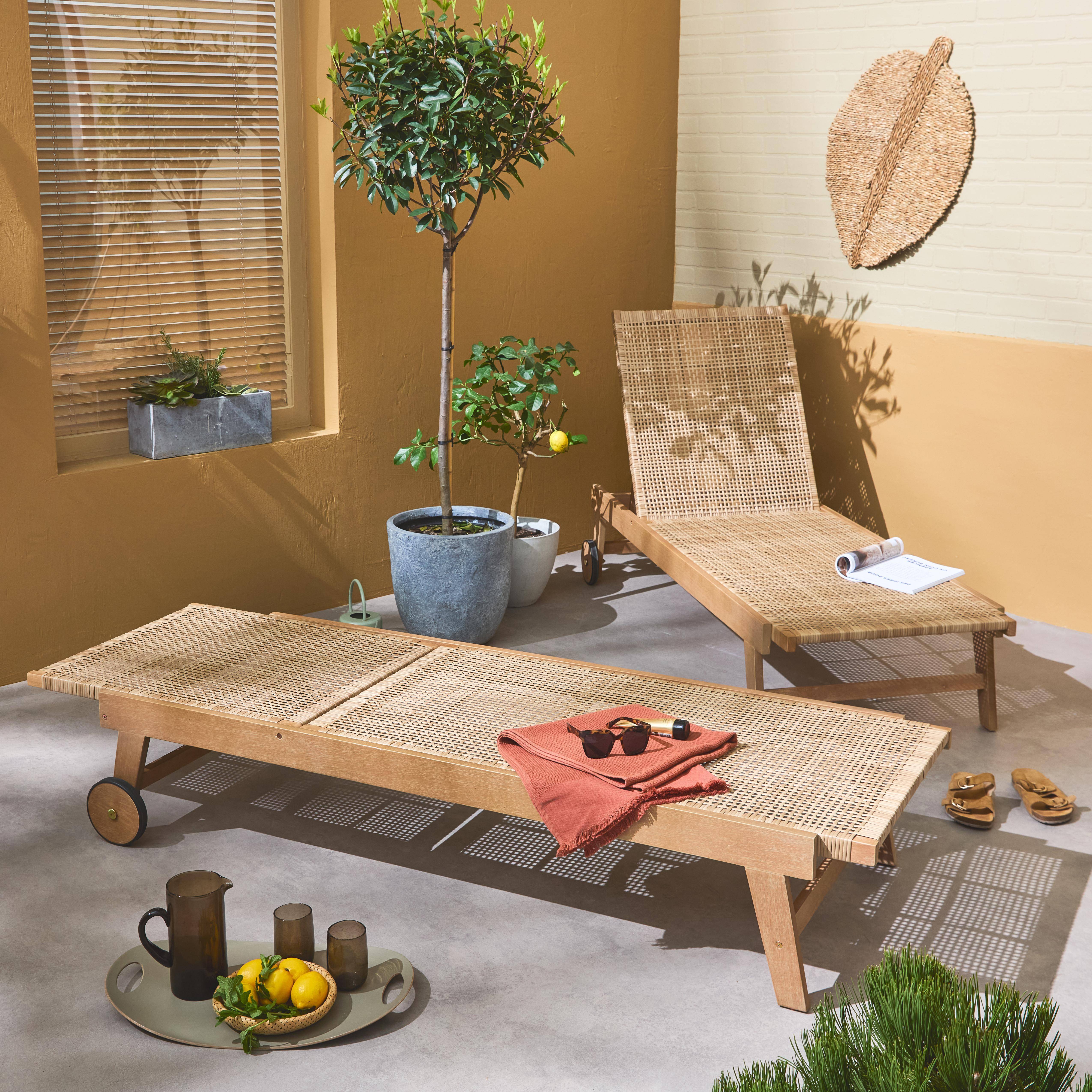 Set van 2 relaxfauteuils van hout en hars met verstelbare rugleuning Photo2