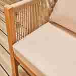 Set di mobili da giardino ALCIRA a 4 posti in legno di acacia e corde beige con cuscini beige, 1 divano a 2 posti + 2 poltrone + 1 tavolino da caffè Photo4