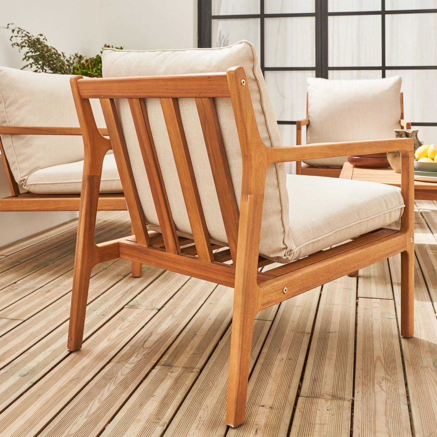Gartenmöbelset aus FSC-Akazienholz, 1 Tisch, 1 Bank, 2 Sessel, beige, abziehbare Kissenbezüge - Nalda Photo4