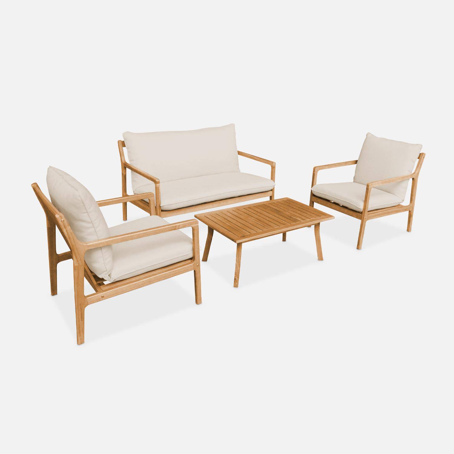 Gartenmöbelset aus FSC-Akazienholz, 1 Tisch, 1 Bank, 2 Sessel, beige, abziehbare Kissenbezüge - Nalda Photo6