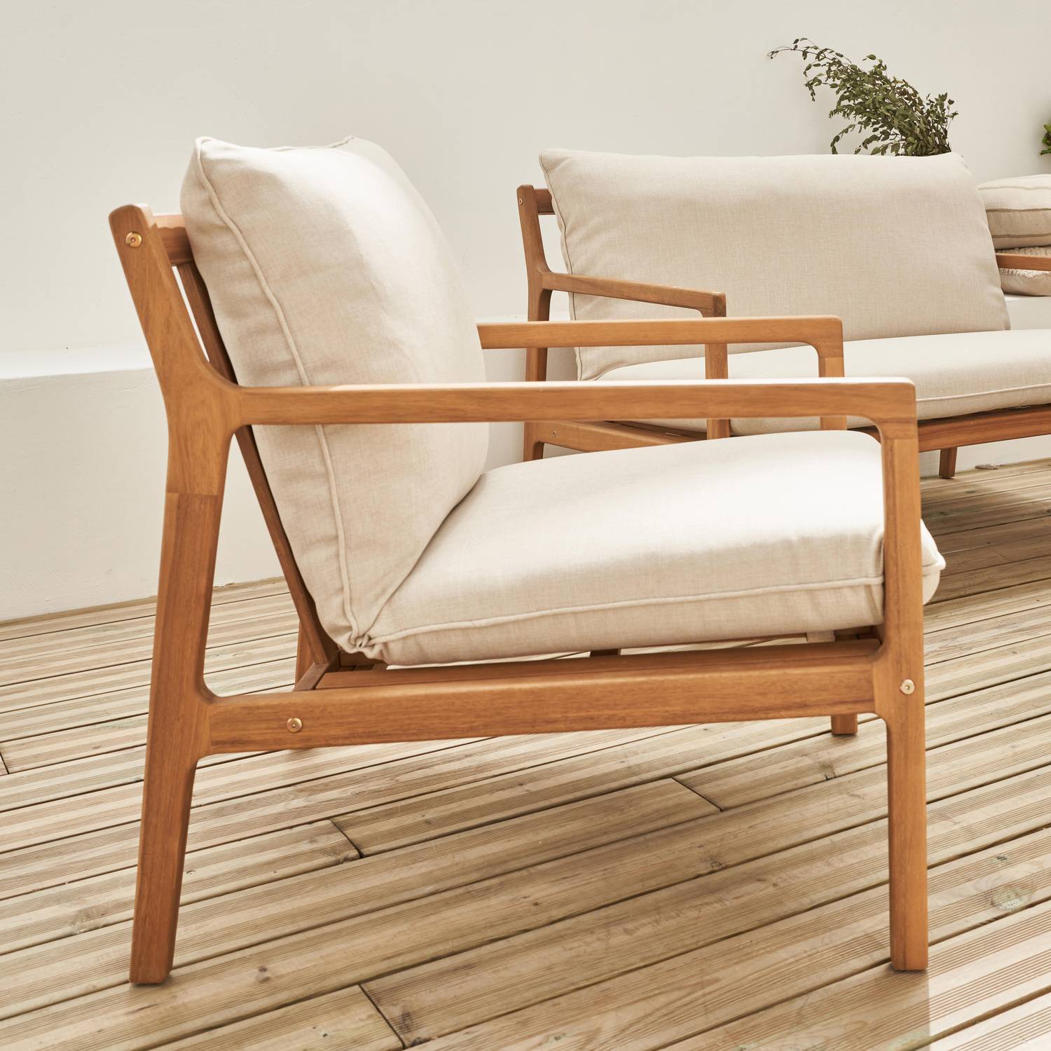 Gartenmöbelset aus FSC-Akazienholz, 1 Tisch, 1 Bank, 2 Sessel, beige, abziehbare Kissenbezüge - Nalda Photo5