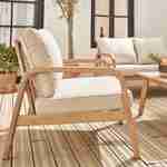 salon de jardin en bois d'acacia FSC 4 places beige CARNOTA, coussins déhoussables, 2 fauteuils, 1 canapé 2 places et 1 table Photo2