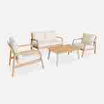 salon de jardin en bois d'acacia FSC 4 places beige CARNOTA, coussins déhoussables, 2 fauteuils, 1 canapé 2 places et 1 table Photo7