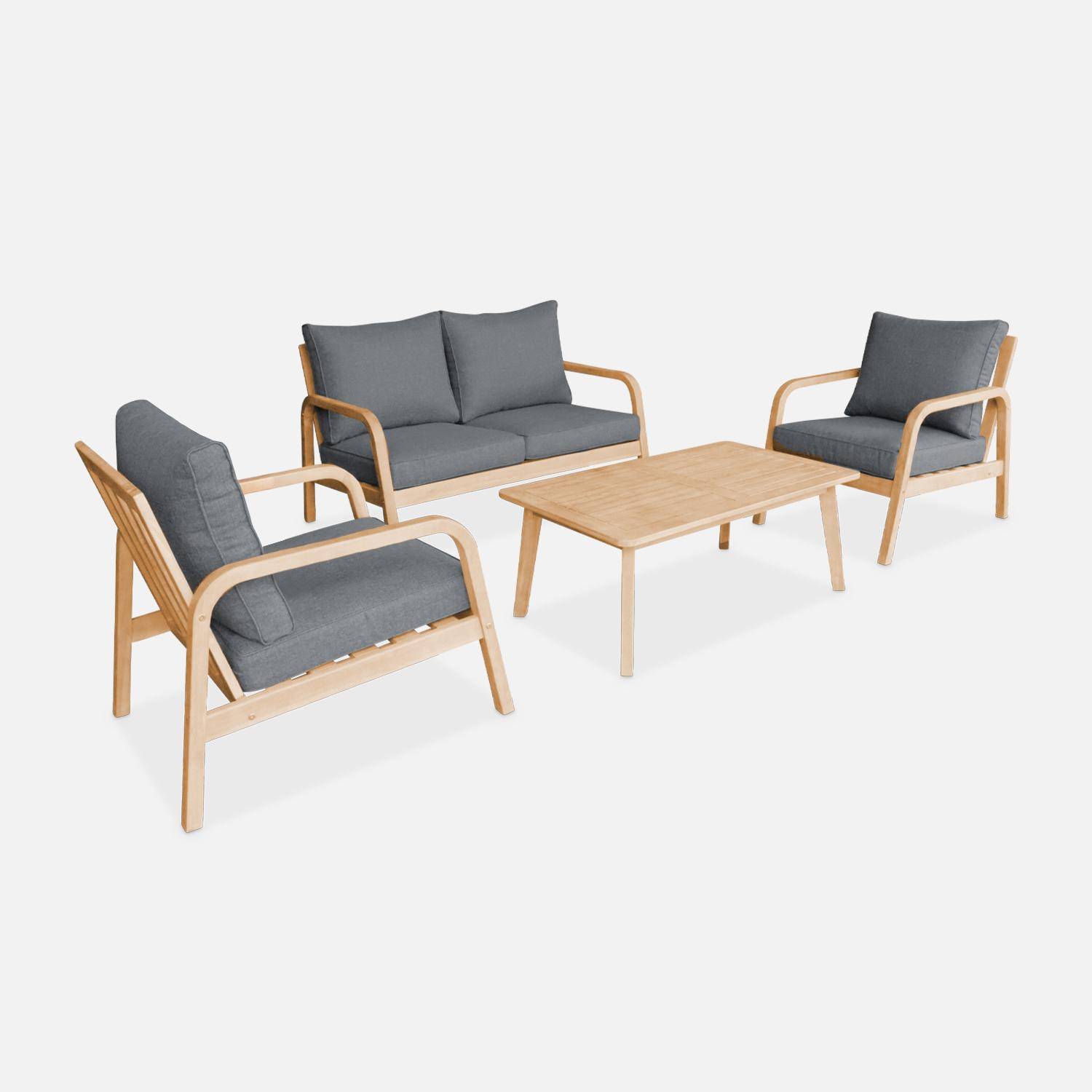 Gartenmöbelset aus FSC-Akazienholz 4 Personen grau, abnehmbare Bezüge, 2 Sessel, 1 2-Sitzer-Sofa und 1 Tisch -  Carnota Photo6