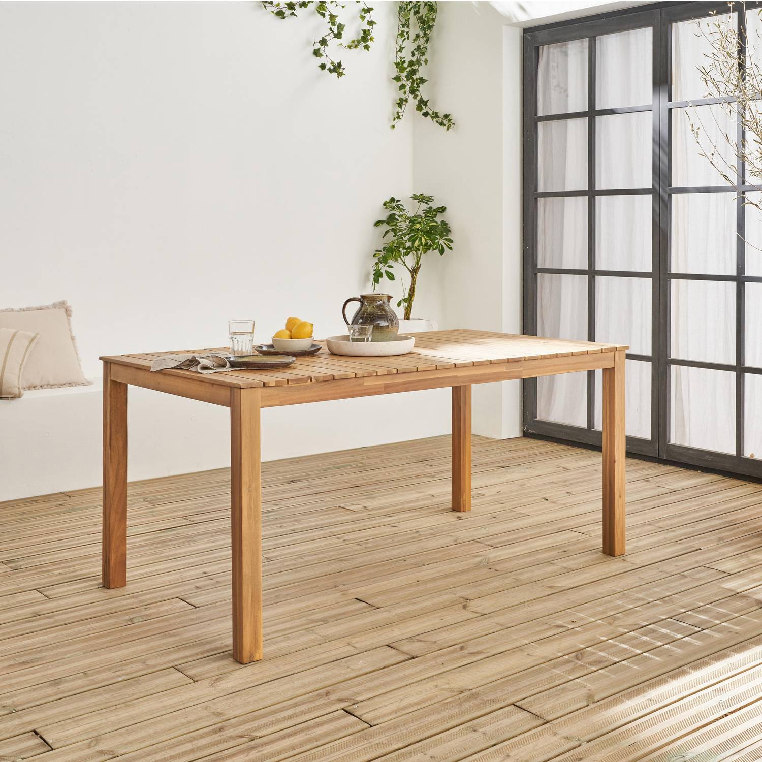 Innen-/Außentisch aus hellem Akazienholz, 160 x 90 cm, 4 bis 6 Plätze - Cartama Photo1