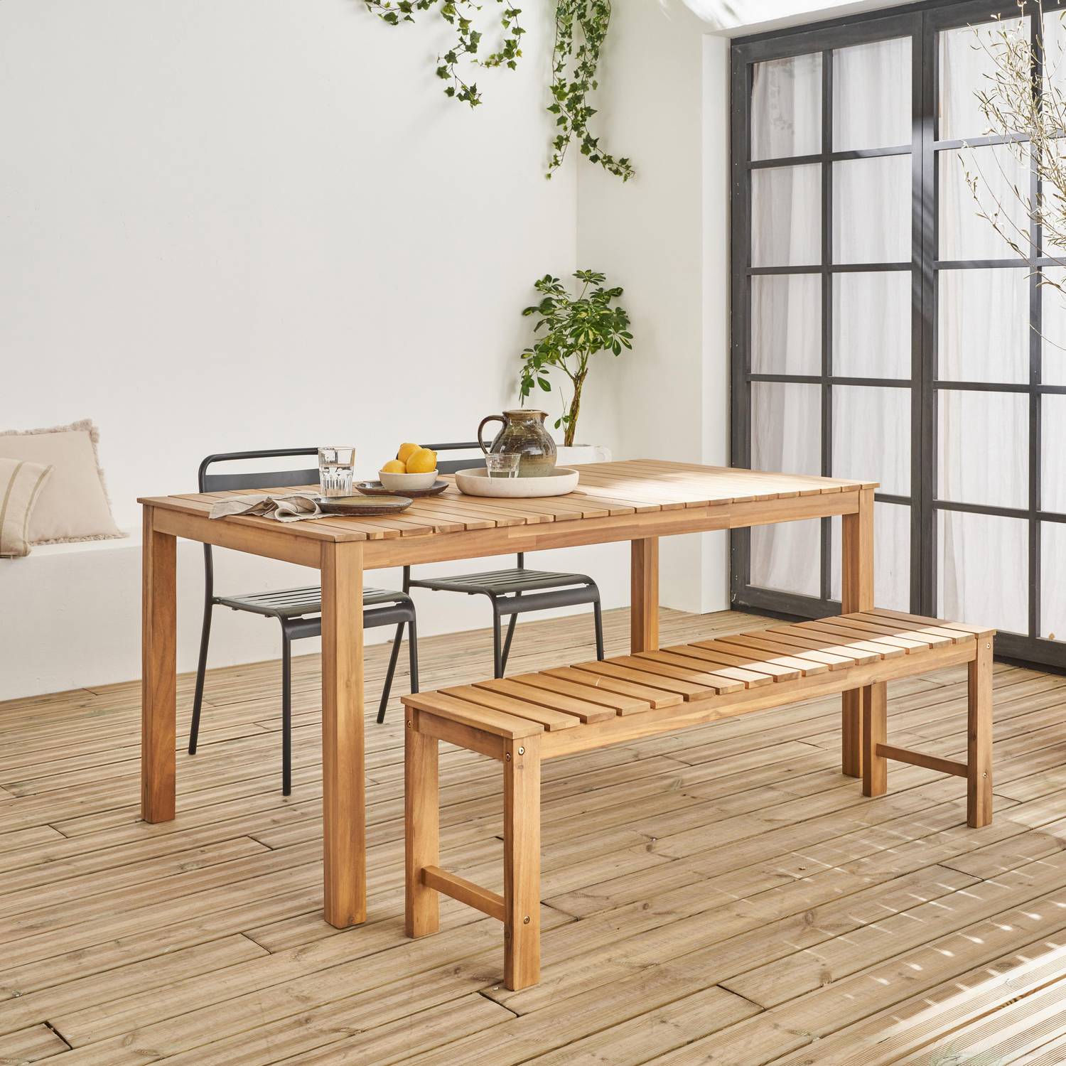 Table intérieur/extérieur en bois d'acacia clair, 4 à 6 places Photo4