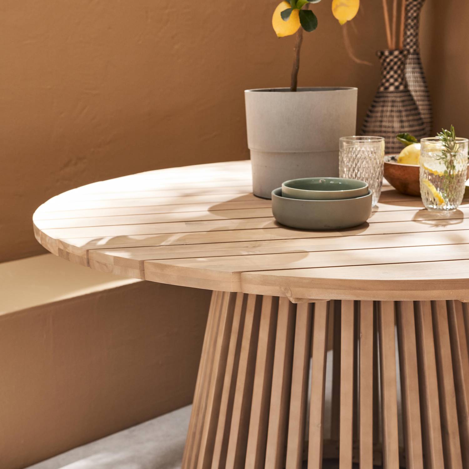 Tavolo da pranzo in legno di acacia, 4 posti, interno ed esterno Photo3