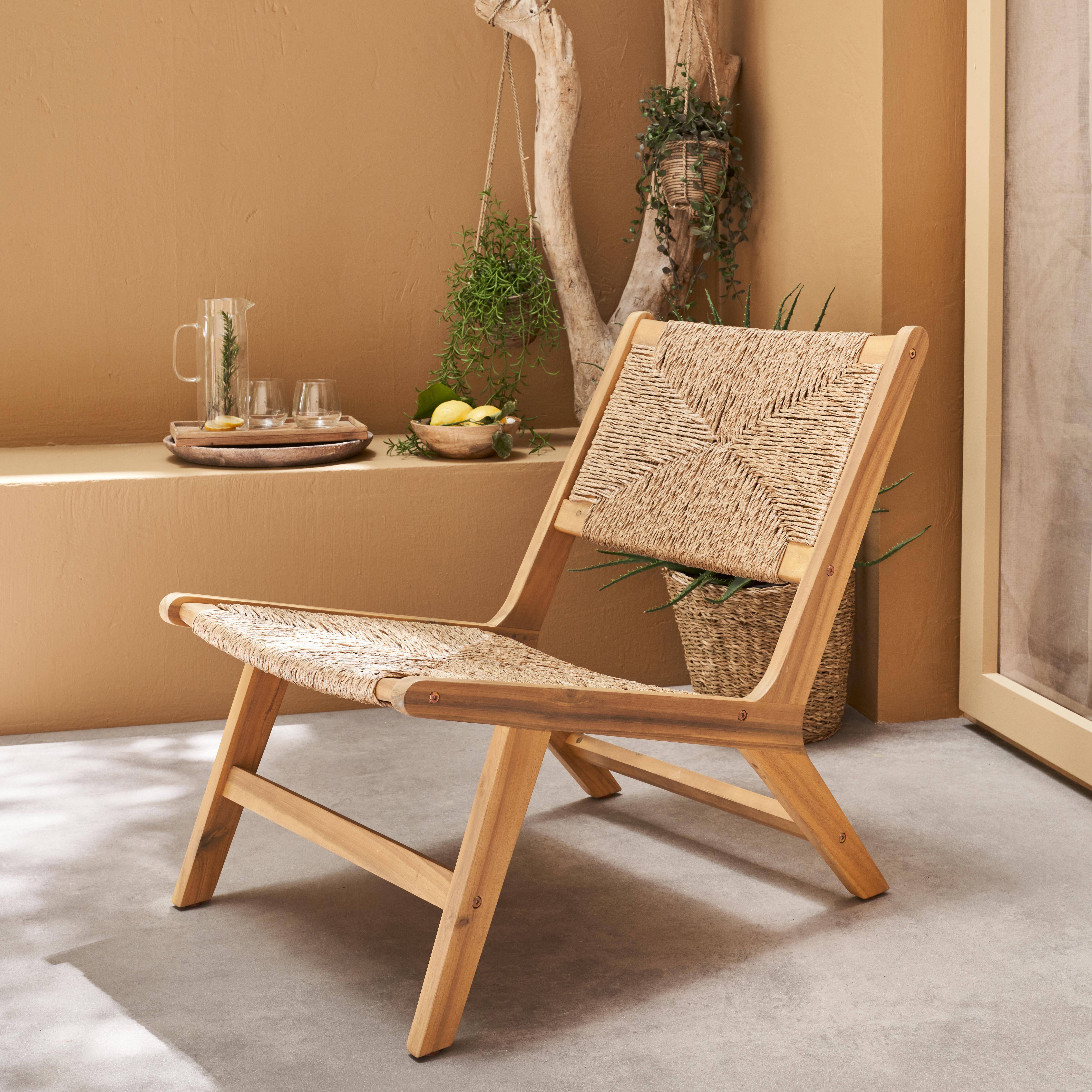 Sedia reclinabile da giardino in legno e resina effetto paglia I sweeek