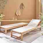 Lot de 2 bains de soleil en bois d'acacia et textilène beige, multi positions avec roulettes Photo2