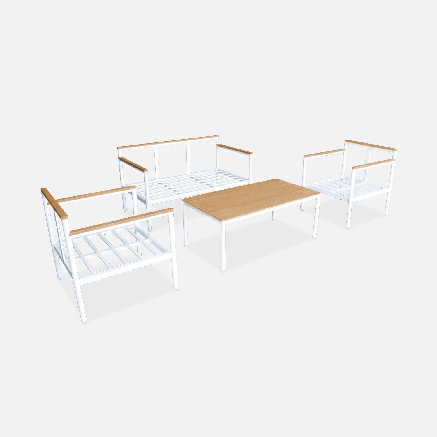 Conjunto de muebles de jardín de 4 plazas ARNEDO Estructura blanca, cojines beige, aluminio y madera de acacia FSC Photo8