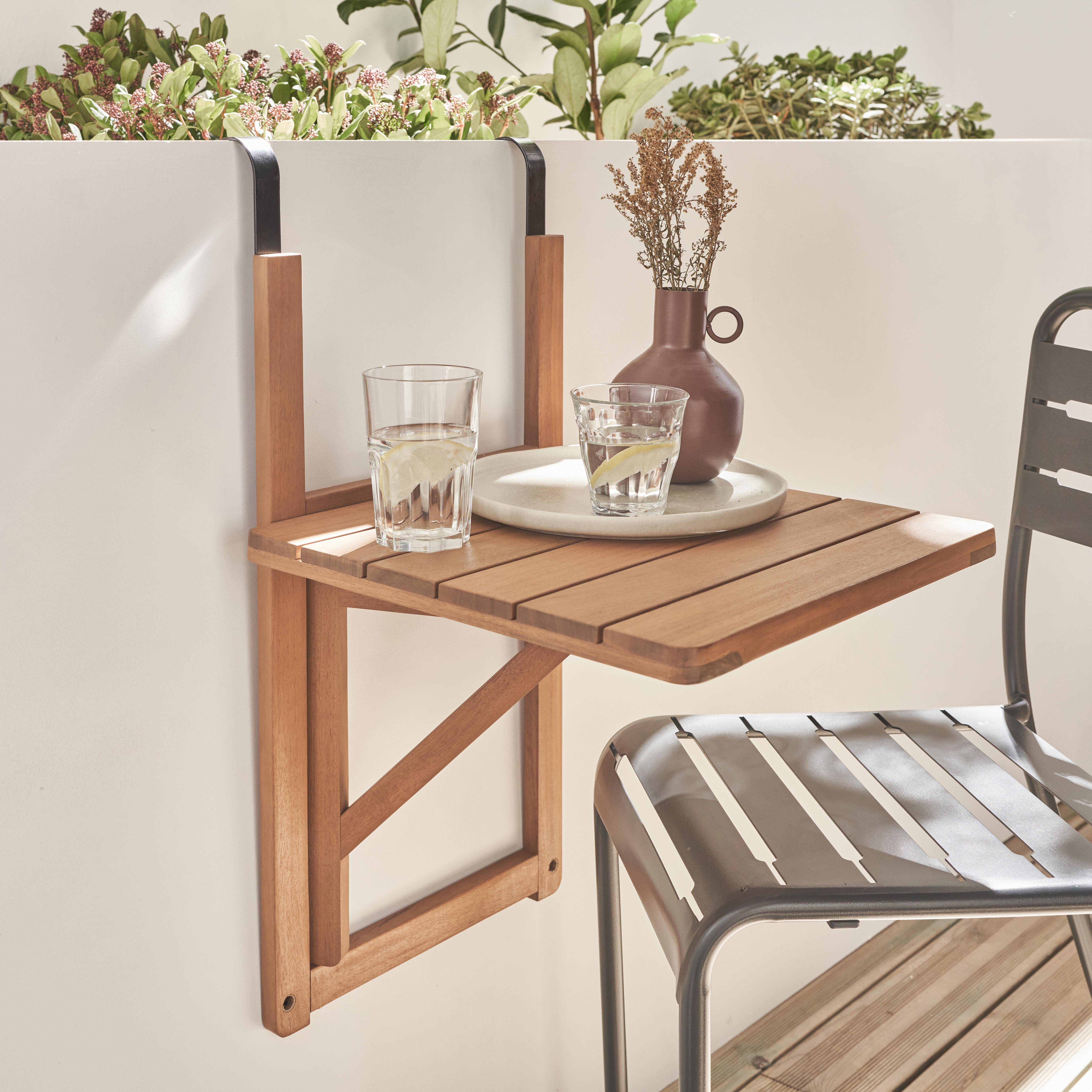 Table d'appoint en bois pour balcon, carrée, rabattable, hauteur ajustable  Photo1