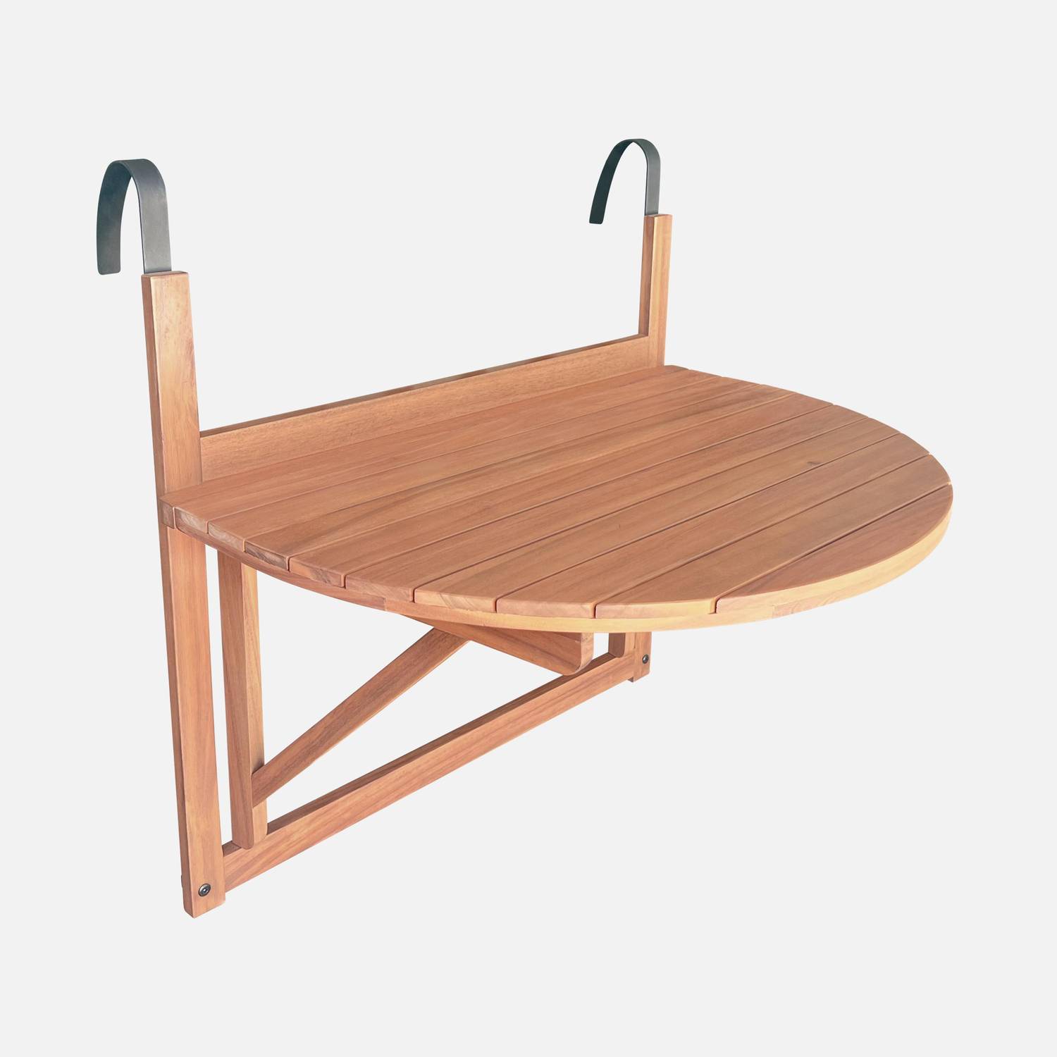 Tavolino in legno per balcone, semirotondo, pieghevole, regolabile in altezza Photo4