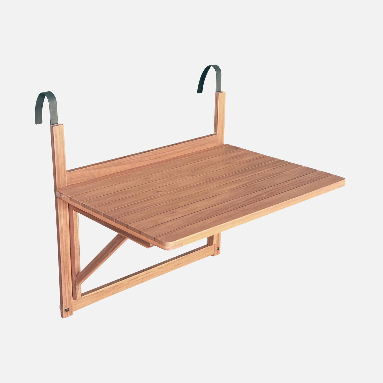 Mesa auxiliar de madera para balcón, rectangular, plegable, regulable en altura Photo4