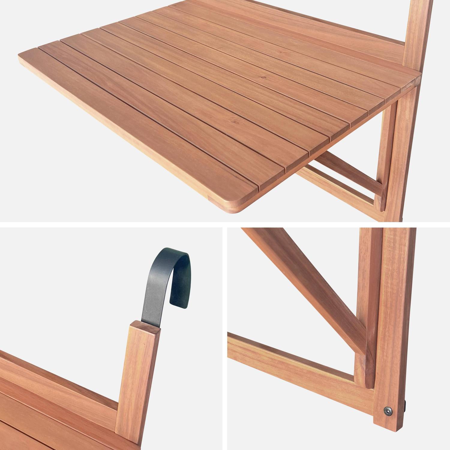 Mesa auxiliar de madera para balcón, rectangular, plegable, regulable en altura Photo5