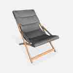2er Set graue Liegestühle aus Eukalyptusholz, zusammenklappbar, gepolsterte Sitzfläche - Vigo Photo4