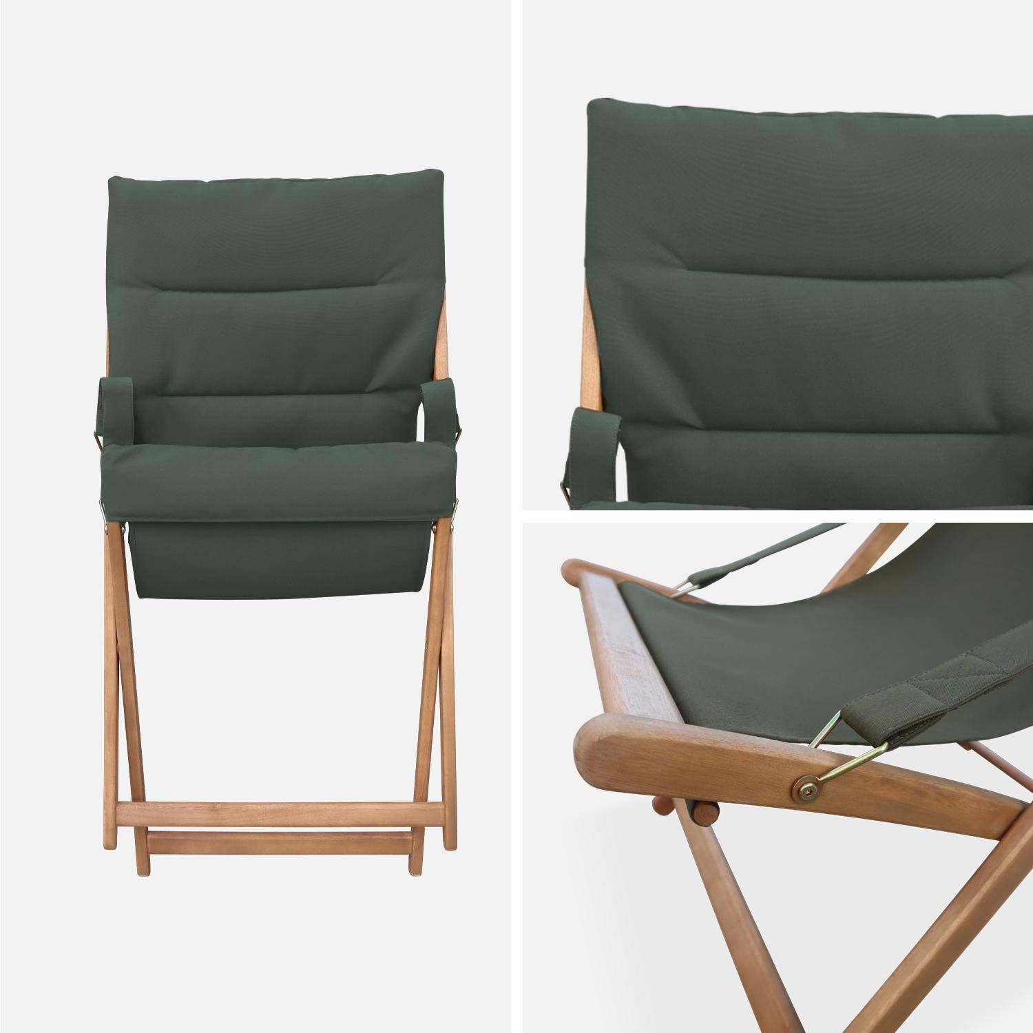 2er Set khaki Liegestühle aus Eukalyptusholz, zusammenklappbar, gepolsterte Sitzfläche - Vigo,sweeek,Photo6