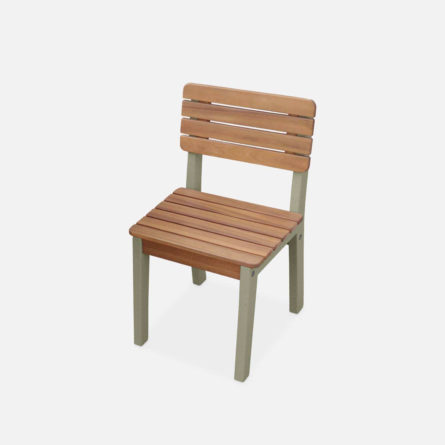 Mesa infantil de madera de acacia FSC, verde agua, para interior y exterior con 2 sillas Photo5