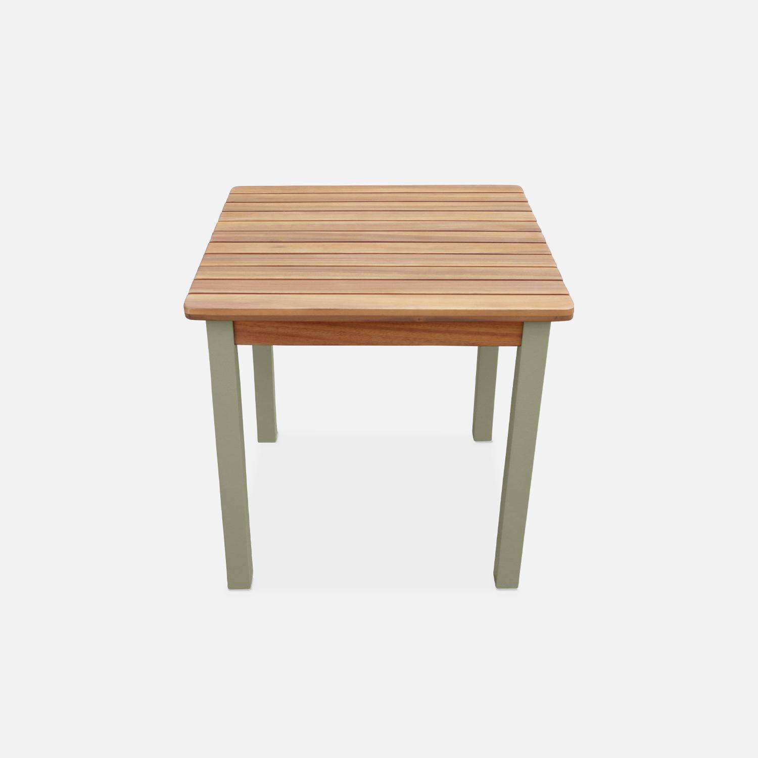 Salon de jardin enfant, table en bois d'acacia FSC, vert d'eau, intérieur et extérieur avec 2 chaises  Photo4