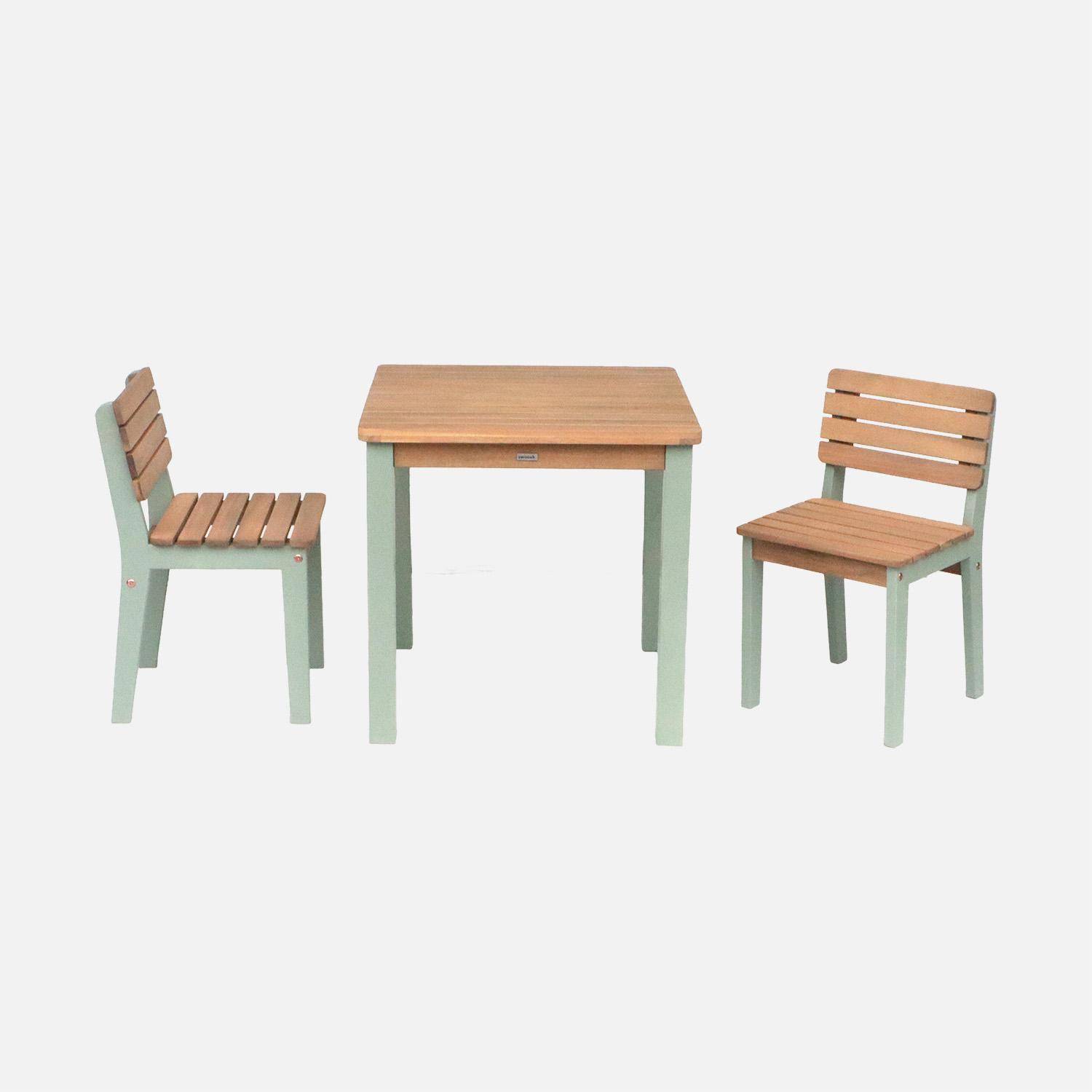 Mesa de madeira para crianças, 2 cadeiras, Caroline, Verde cinzento, 50x50x50 cm Photo2