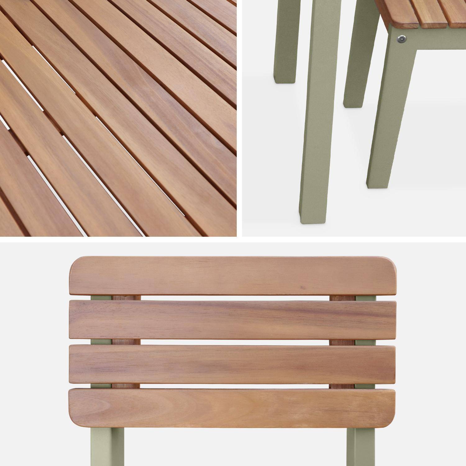 Mesa infantil de madera de acacia FSC, verde agua, para interior y exterior con 2 sillas Photo6