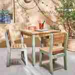 Mesa infantil de madera de acacia FSC, verde agua, para interior y exterior con 2 sillas Photo1