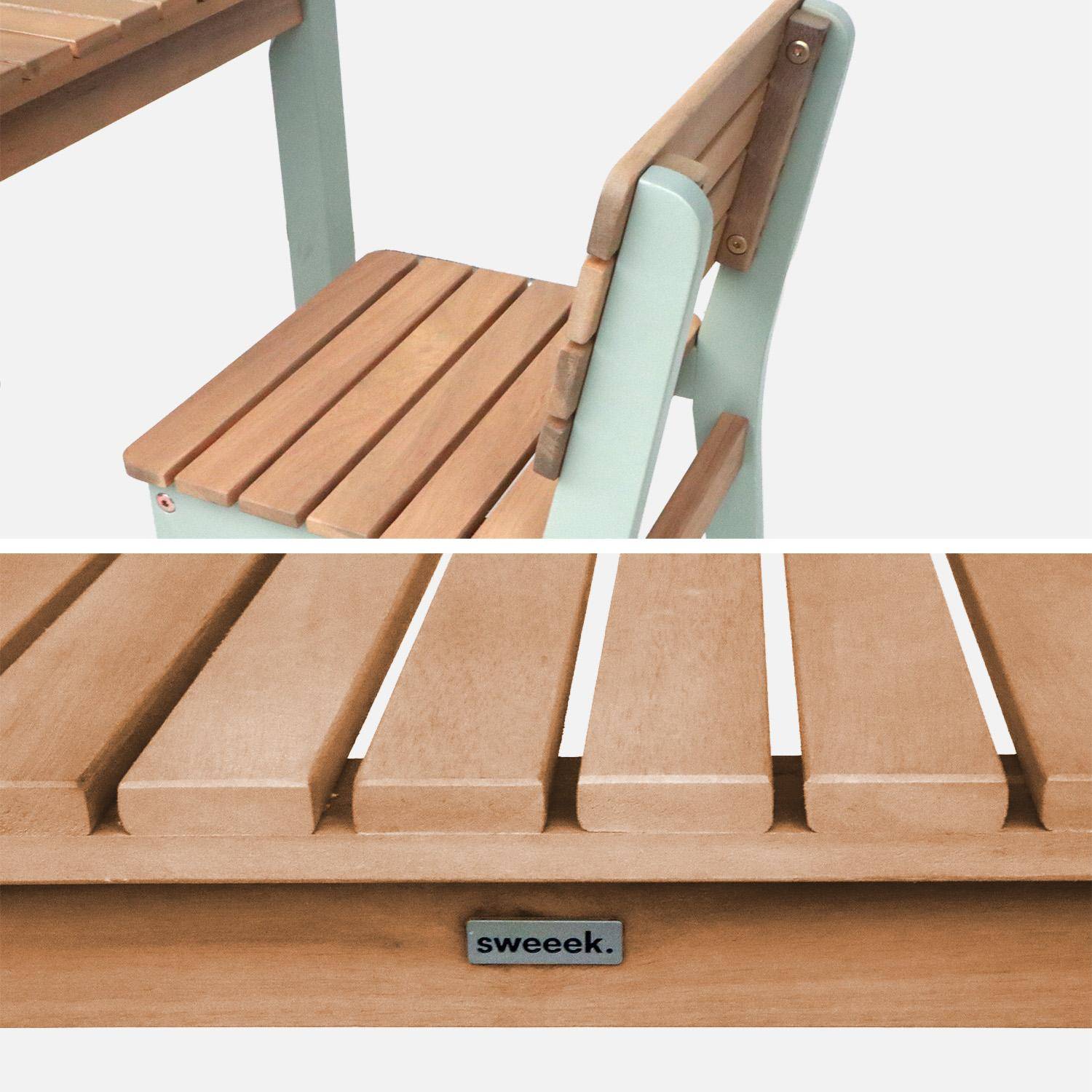 Mesa infantil de madera interior/exterior con 2 sillas, Caroline, Verde grisáceo, 50x50x50 cm,sweeek,Photo7