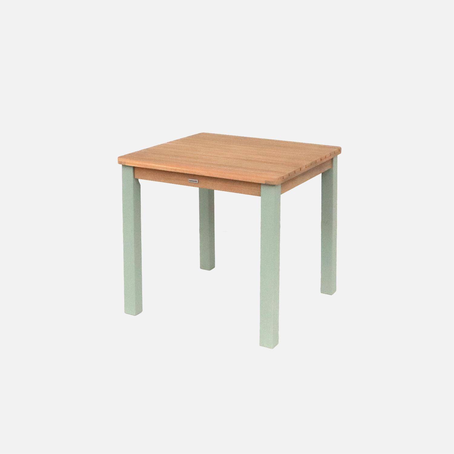Mesa infantil de madera interior/exterior con 2 sillas, Caroline, Verde grisáceo, 50x50x50 cm,sweeek,Photo5