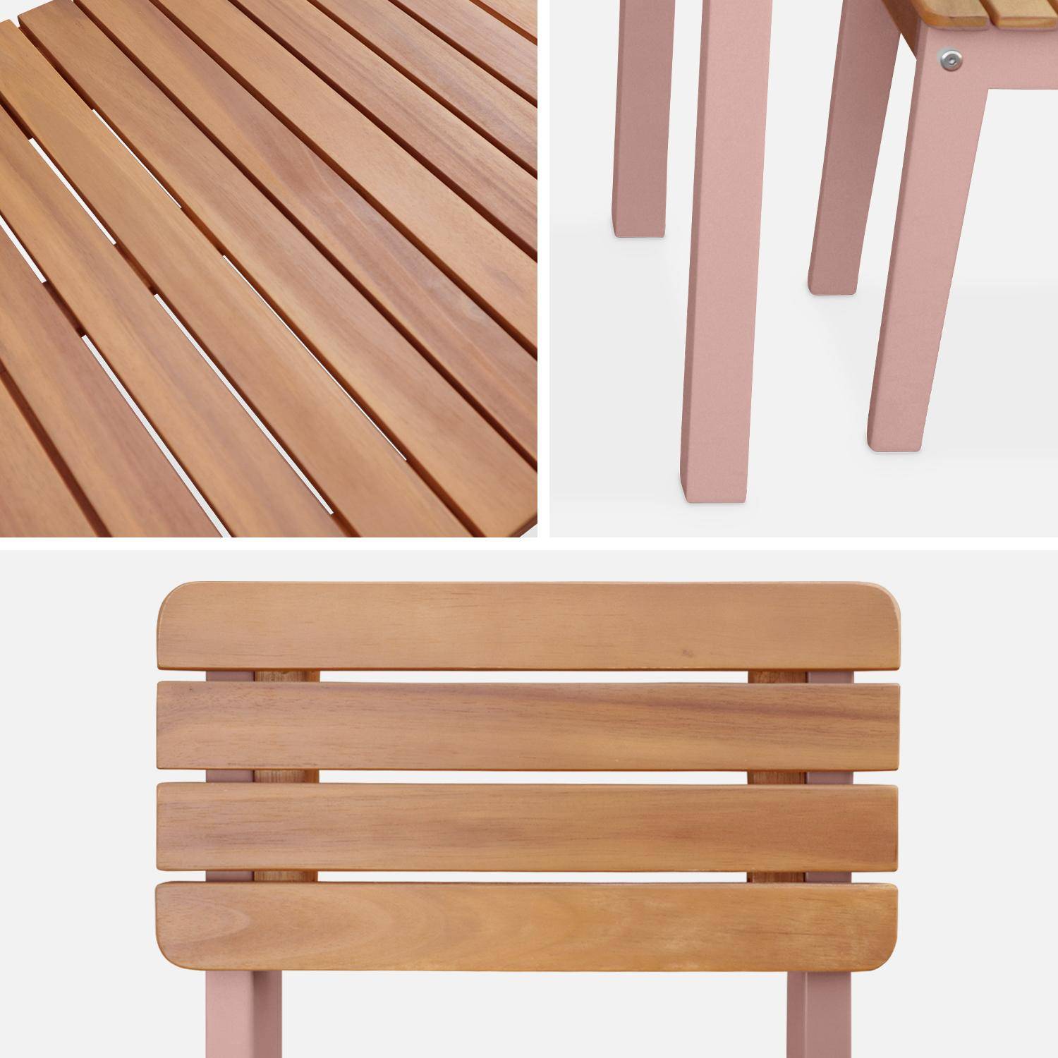 Mesa infantil de madera de acacia FSC, rosa, para interior y exterior, con 2 sillas,sweeek,Photo7