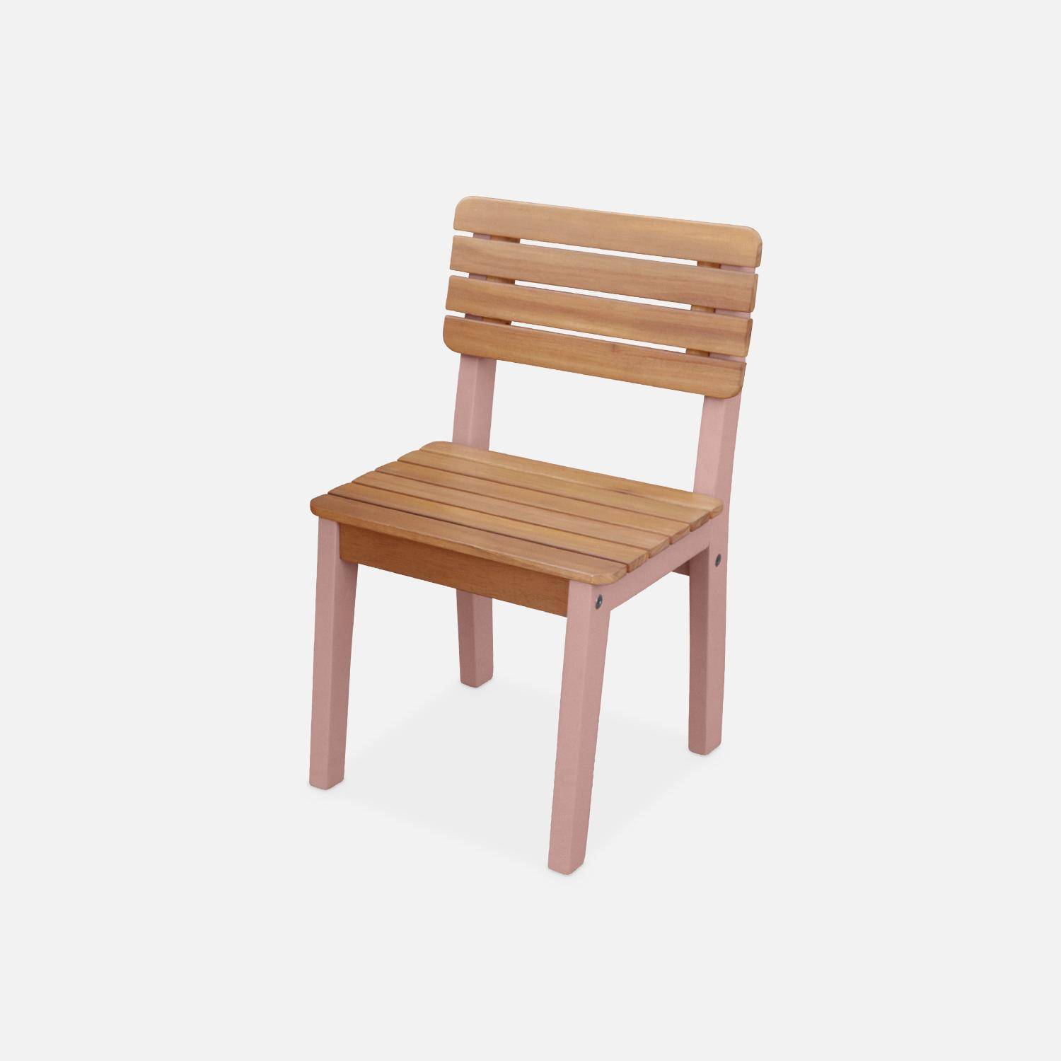 Mesa infantil de madera de acacia FSC, rosa, para interior y exterior, con 2 sillas,sweeek,Photo6
