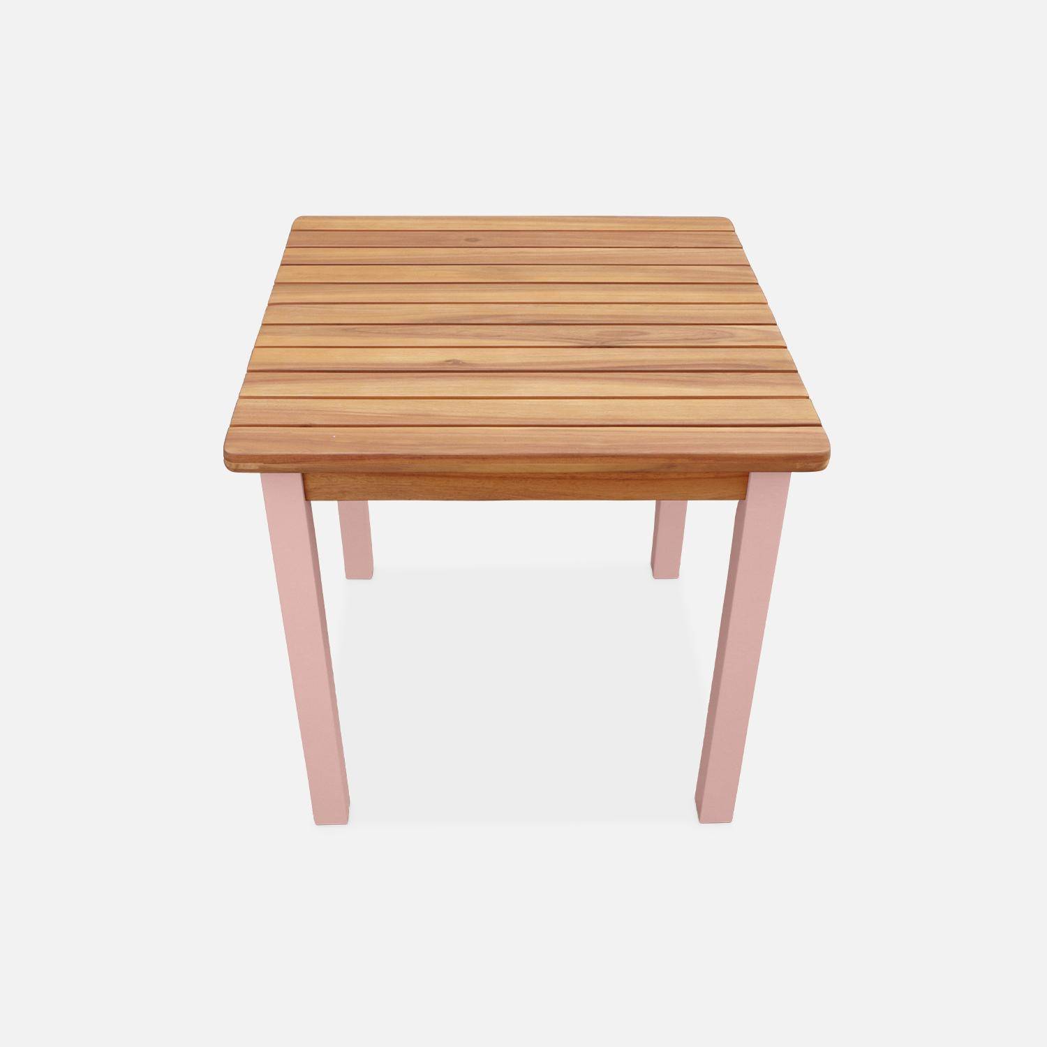 Table en bois d'acacia FSC pour enfant, rose, intérieur et extérieur avec 2 chaises  Photo5