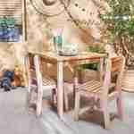 Mesa infantil de madera de acacia FSC, rosa, para interior y exterior, con 2 sillas Photo1