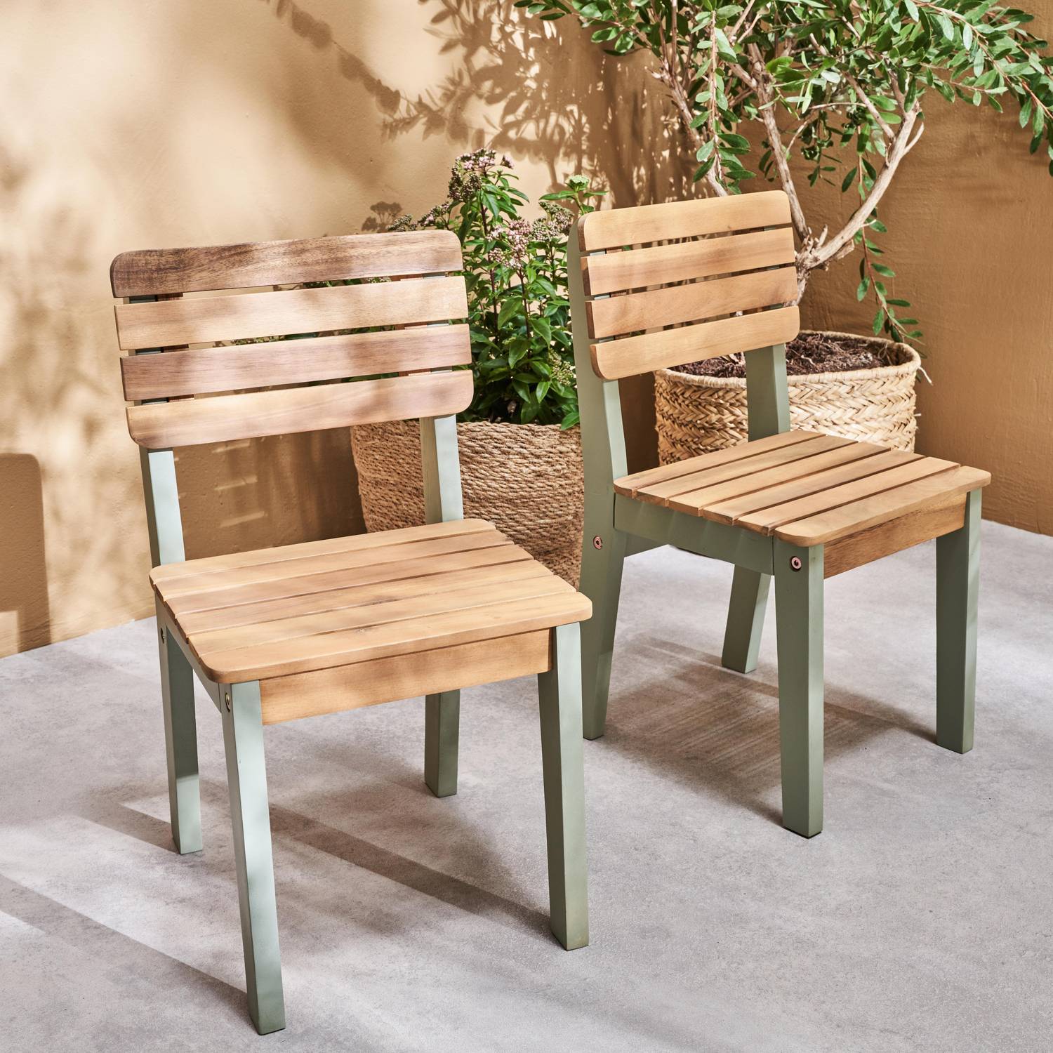  Set di 2 sedie in legno d'acacia FSC per bambini, color verderame, per interni/esterni Photo2