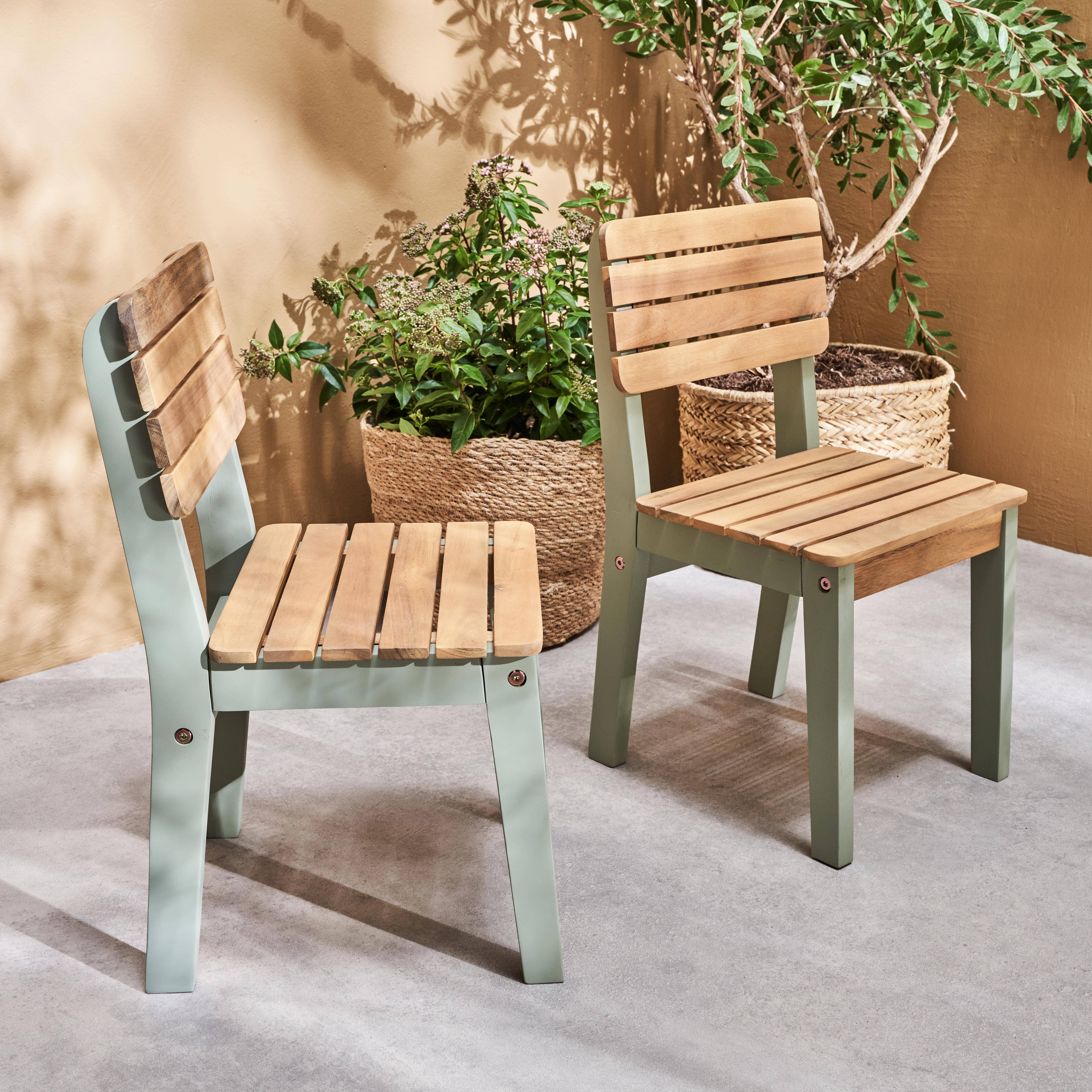  Lote de 2 sillas infantiles de madera de acacia FSC, verdigris, interior/exterior Photo1