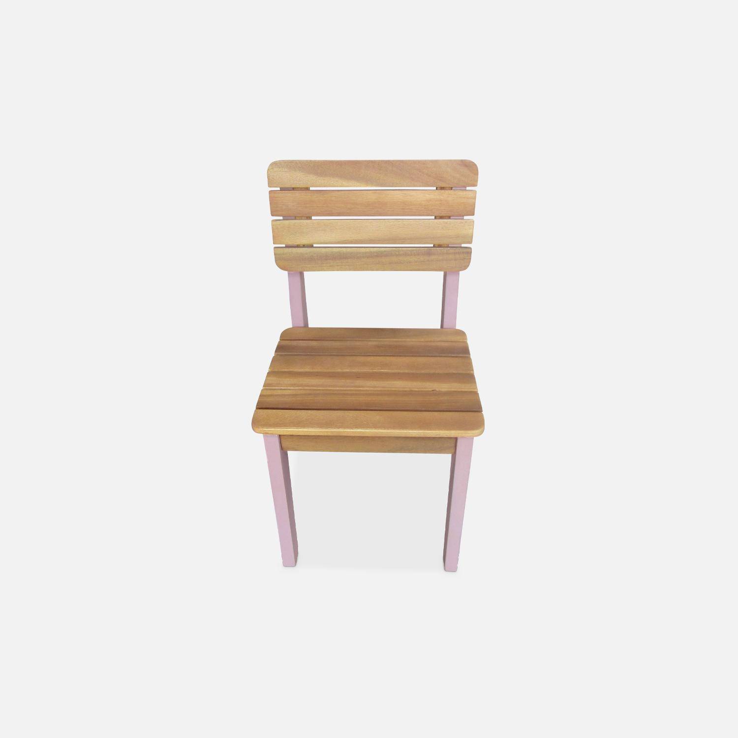 Conjunto de 2 cadeiras de madeira de acácia FSC para crianças, cor-de-rosa, interior/exterior Photo4
