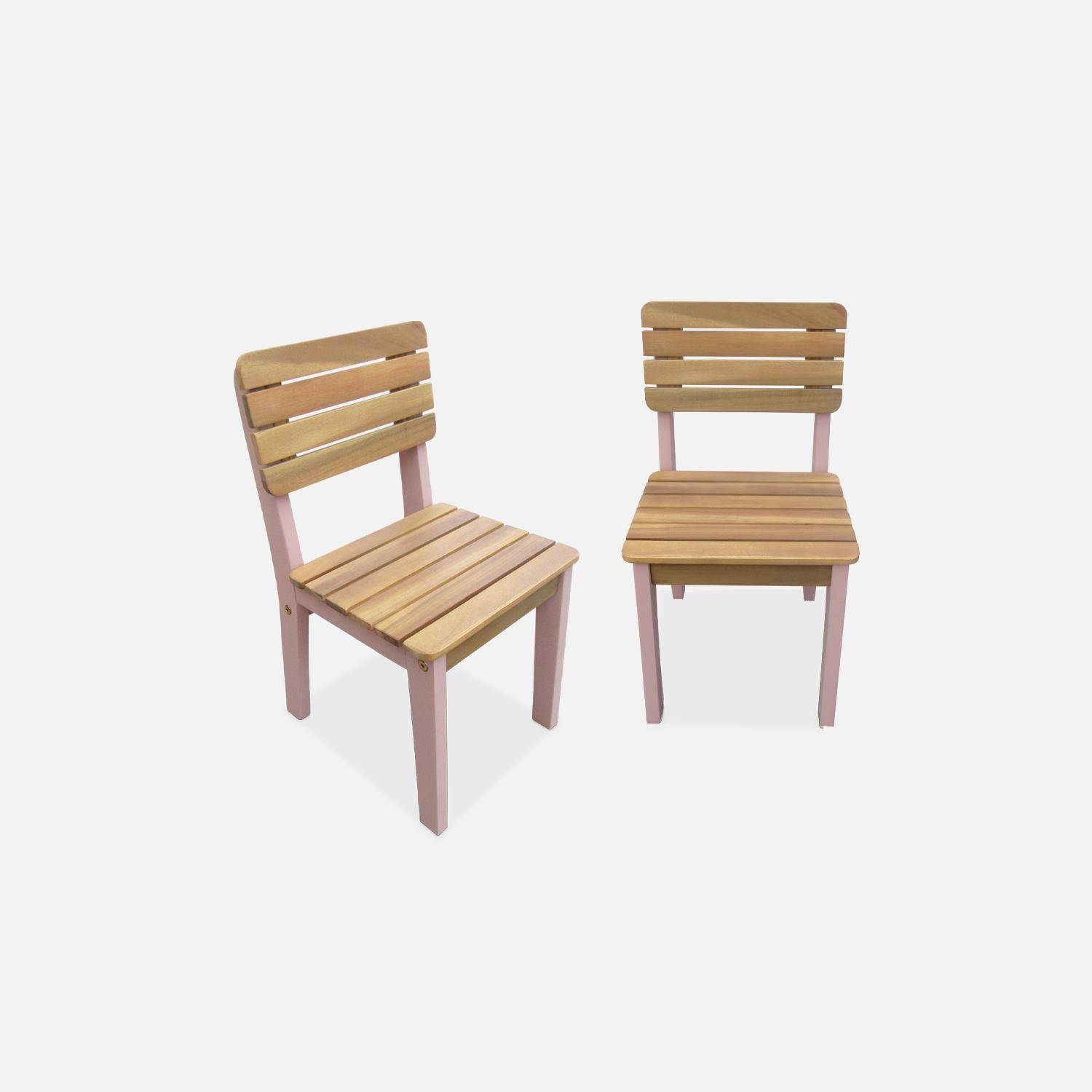  Lote de 2 sillas infantiles de madera de acacia FSC, rosa, interior/exterior,sweeek,Photo3